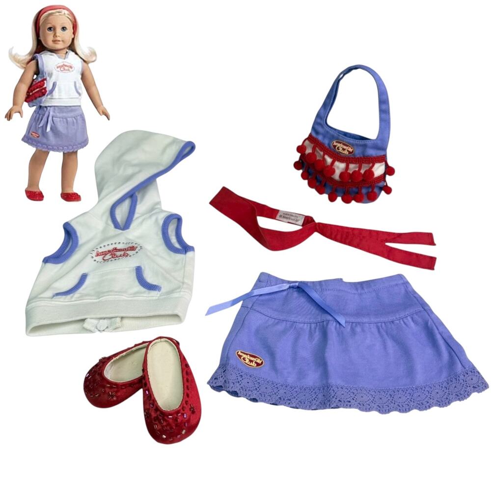 American Girl Club Hooded Tee Outfit Doll Purse Shoes Scarf Skirt Hoodie Top Vtg
